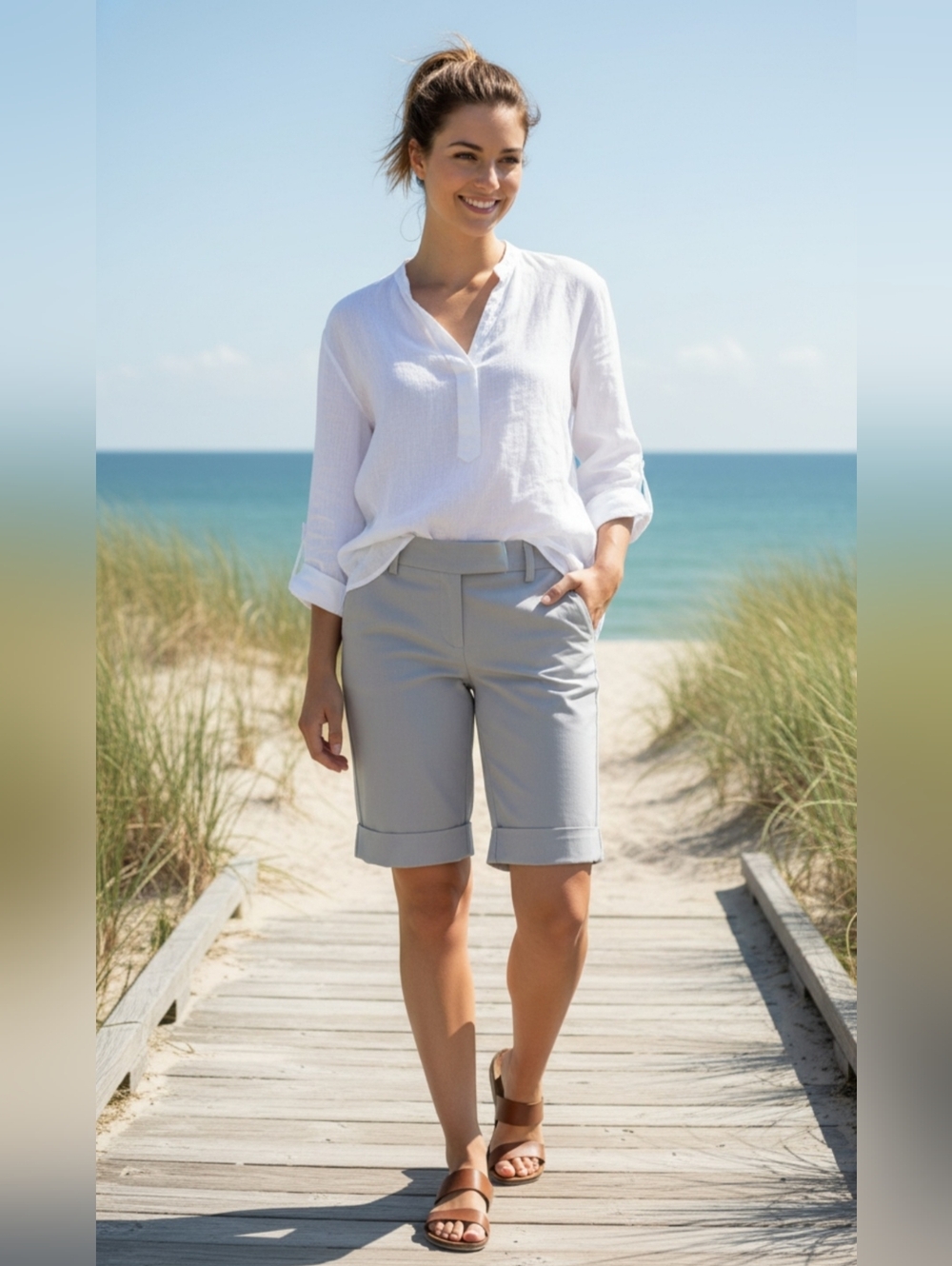 ⭐️ Seduction Light Beige Roll-Cuff Bermuda Shorts